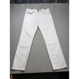 Benjamin Black Mens Slim Fit White Pants Black Piping Detail 32x30